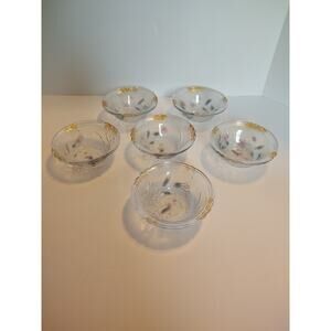 6 MCM Vintage Pebbled Glass Floral Sherbet Bowls Dessert Cups